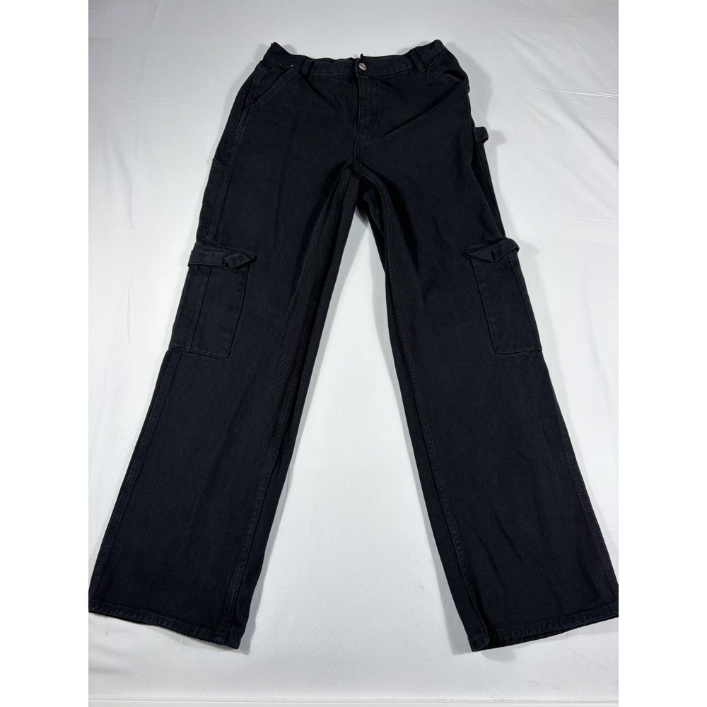 Playboy Cargo Pants Women 28 Black Utility Pockets Comfort Mid Rise Straight Leg